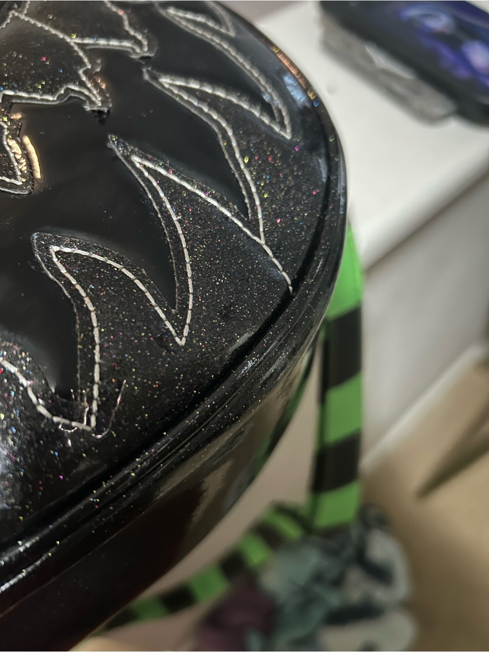 Love Pain and Stiches Pumpkin Kult two sided Black Glitter Crossbody Bag - Picture 6 of 6